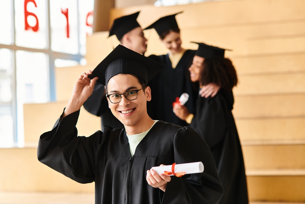 A Filipino degree holder proudly displaying their diploma.