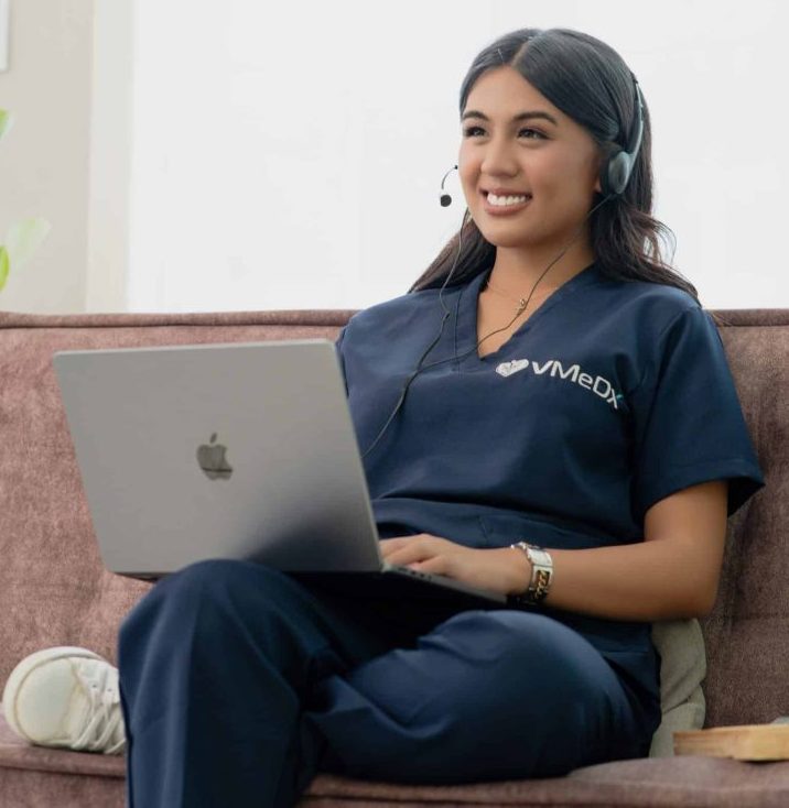 Virtual Medical Assistant Technology woman working while laptop on the lap