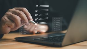 businessman checking list online