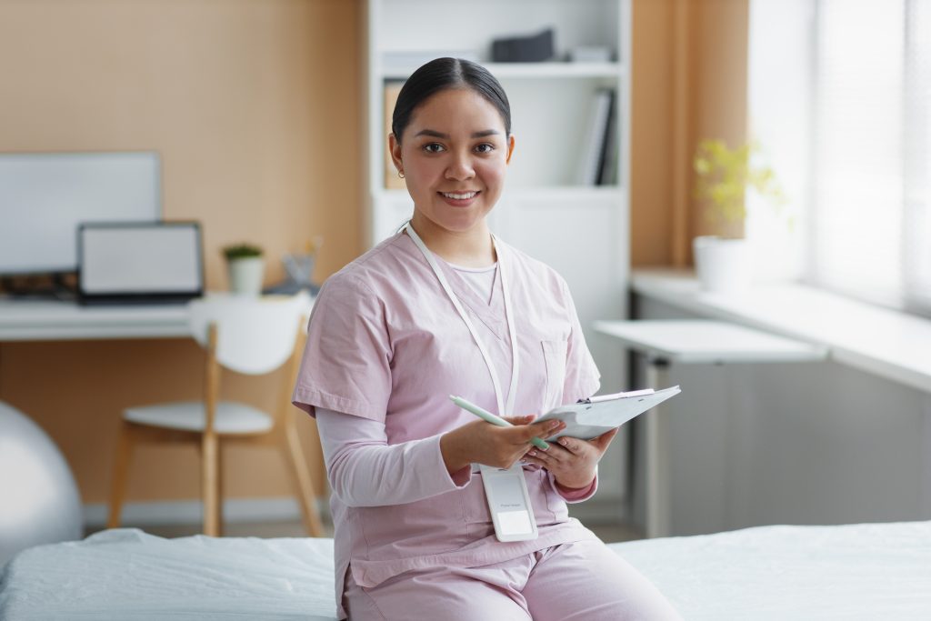 a nurse sitting and smiling representing "filipino virtual medical assistants"