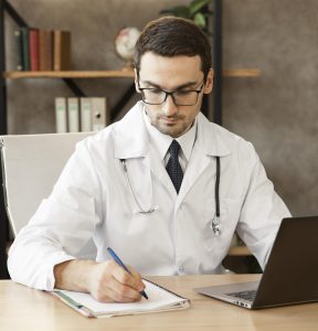 a doctor taking notes