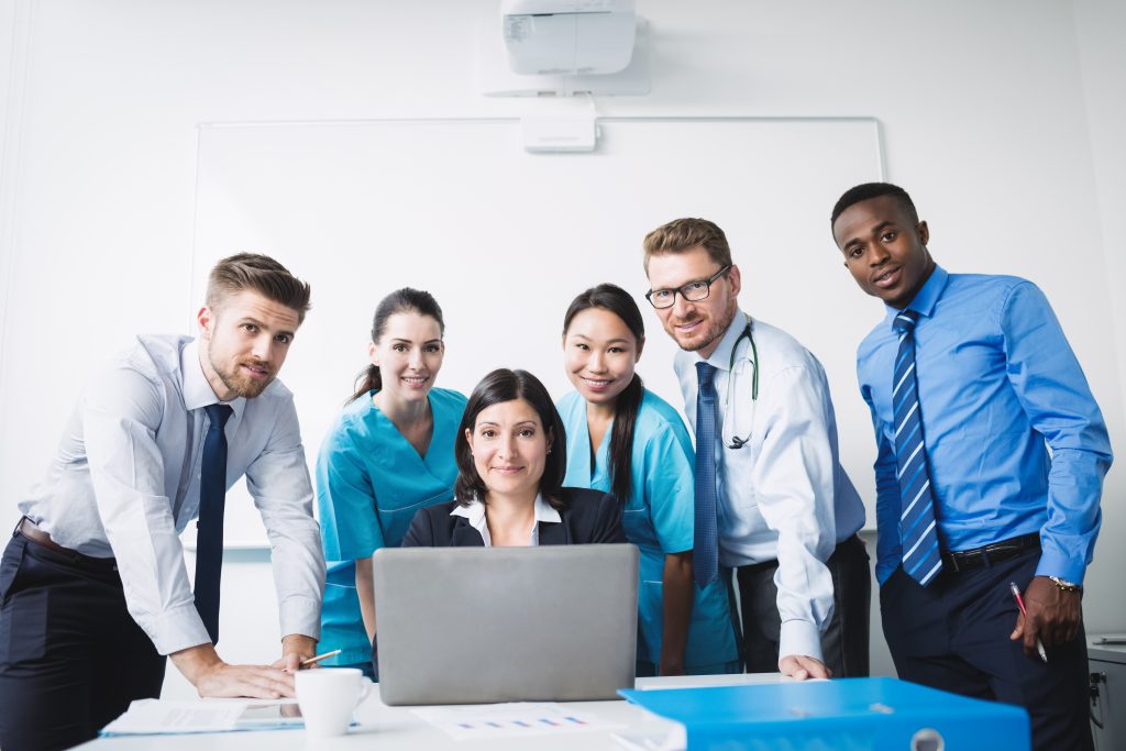 a group of individual on a virtual medical scribe company