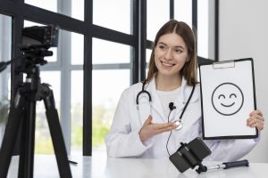 live scribing broadcasting at home with happy face drawing