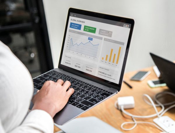 Working on medical SEO using a laptop.