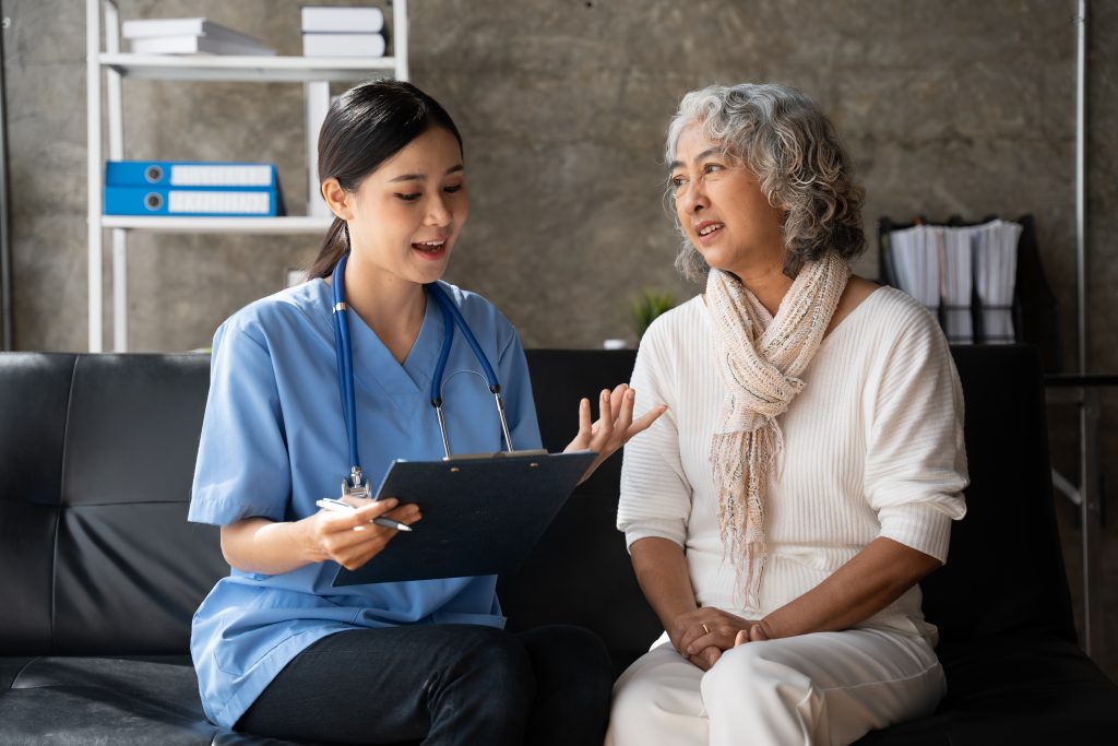 What does a patient care coordinator do they explain treatment plans and provide professional consultation to an elderly patient