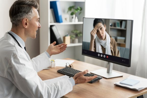 Doctor offering medical teleconsultation.
