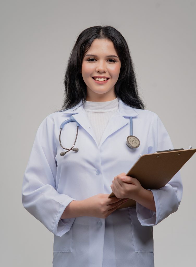 Real woman doctor holding a note example