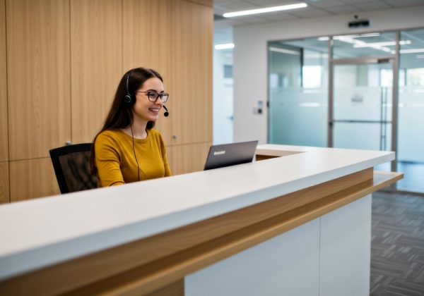 receptionist providing her duties at office